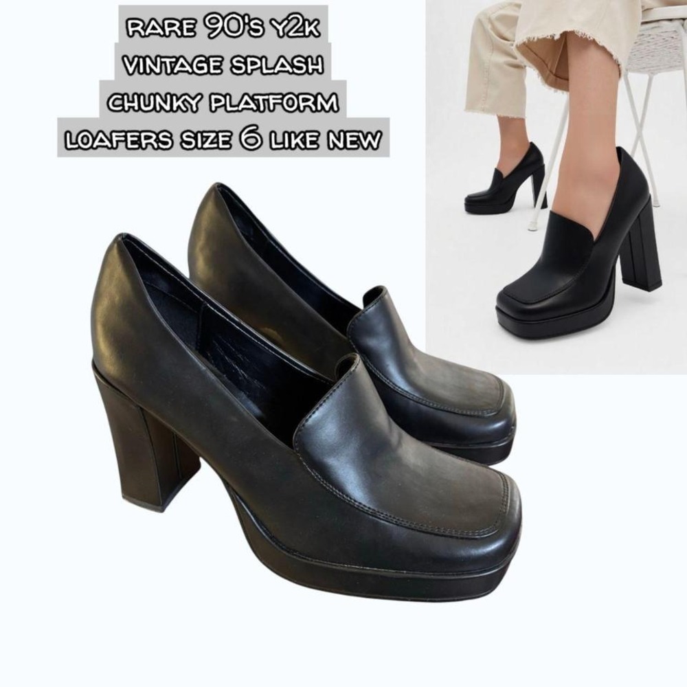Vintage Y2K Splash Chunky Black Platform Loafers sz. 6 like new🖤